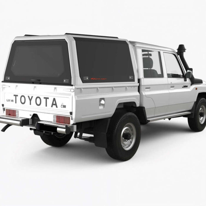 Toyota Land Cruiser serie 70 pick-up con hard top Rhinoman Xpedition e pannelli sollevati