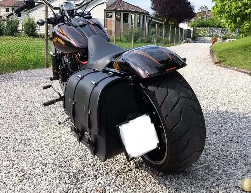 Borsa lateale moto custom SOFTAIL, Custom leather bag, cuoio toscano 4 mm.-Nero-