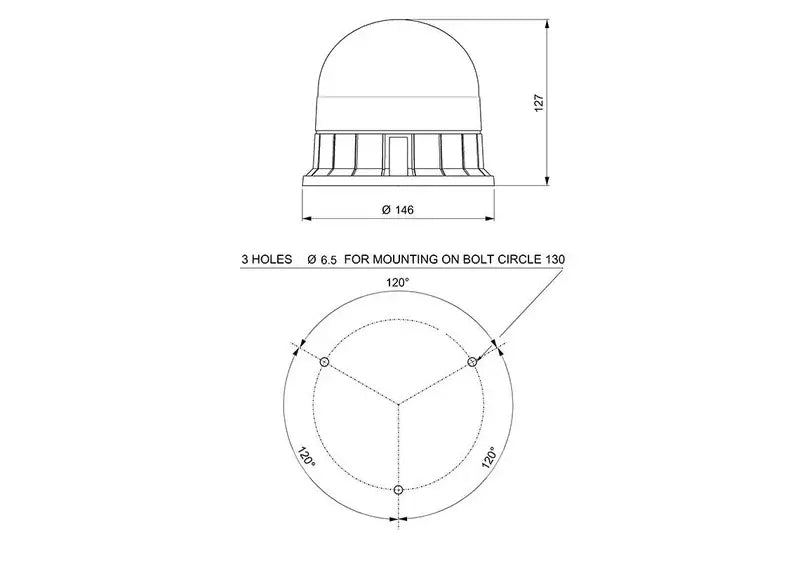 Vignal Group - Faro LED R65 ambra 12/24v montaggio a 3 bulloni, doppio lampo