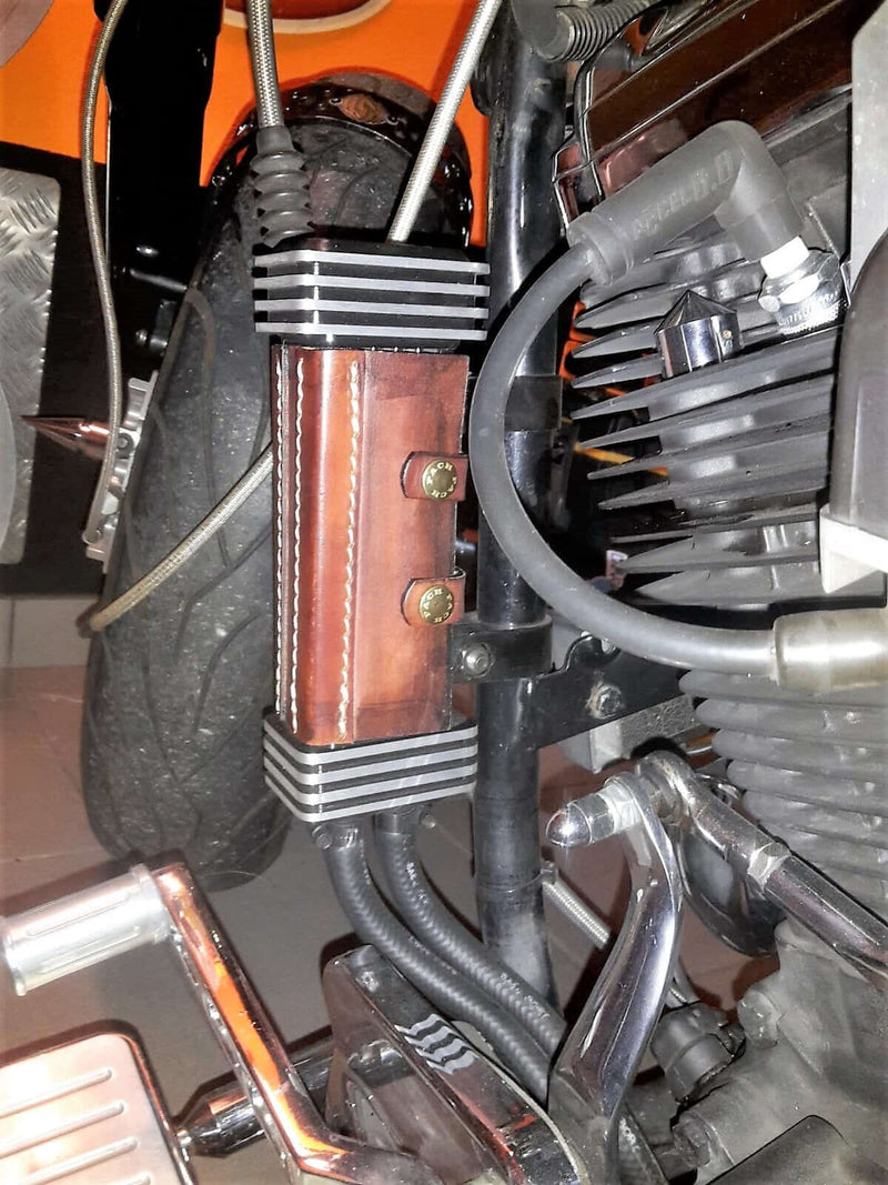 Copri radiatore per moto custom Harley, custom motorcycle radiator cover-MARRONE ANTICATO
