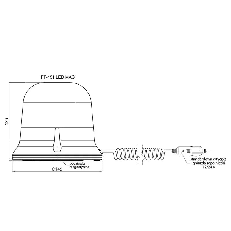 Fristom - Lampeggiante a LED R65, lampo singolo, magnete, 12/24V, cavo da 7,8 m