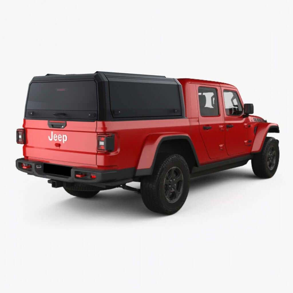 Jeep Gladiator rosso con hard top Rhinoman Xpedition e pannelli aperti