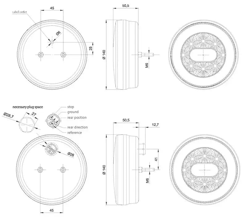 Tralert Fristom - fanale posteriore compatta a LED senza fanale targa | 12-36v | 100 cm. di cavo