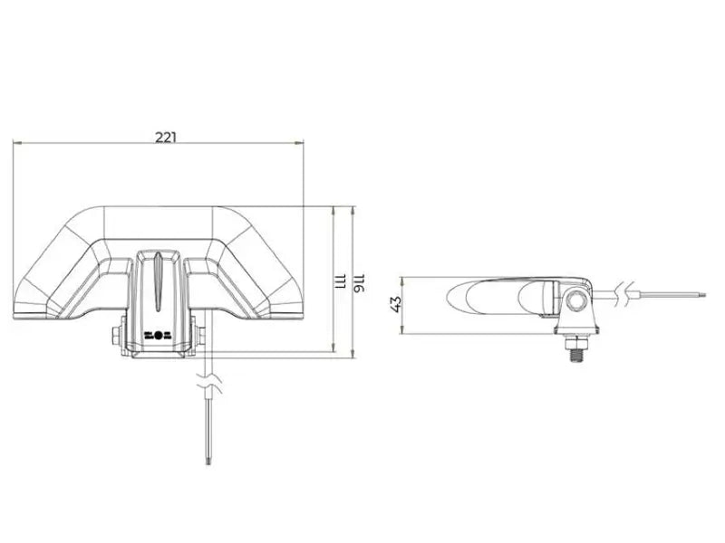 R65 -TRALERT - Torcia angolare LED R65 ambra 12/24v 2m di cavo