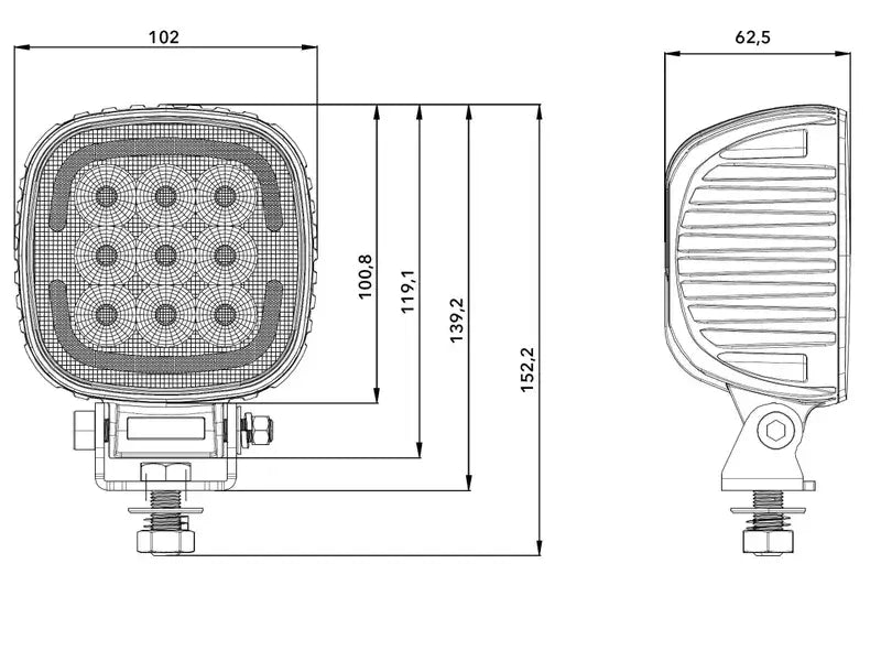 TRALERT - fanale da lavoro quadrupla a LED con fanale di posizione 9-36v