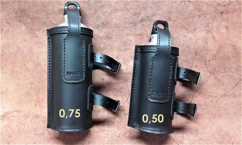 Porta borraccia termica in cuoio anfibio per forcelle moto