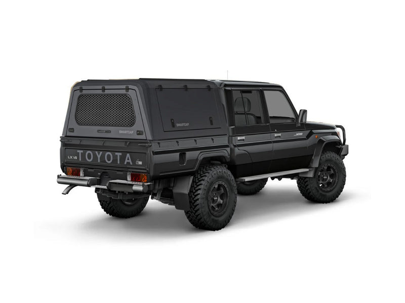 Hard top RSI SmartCap EVO LC Commercial per Toyota Land Cruiser 79 Double Cab, vista posteriore 3/4 ravvicinata