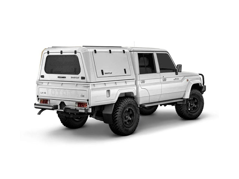 Hard top RSI SmartCap EVO LC Commercial per Toyota Land Cruiser 79 Double Cab, vista posteriore 3/4 ravvicinata