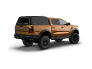 Hard top RSI SmartCap EVOh Hatchback per Ford Ranger 2023+ Double Cab, vista posteriore 3/4 lato destro su sfondo bianco