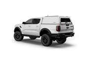 Hard top RSI SmartCap EVOh Hatchback per Ford Ranger 2023+ Double Cab, vista posteriore 3/4 su sfondo bianco