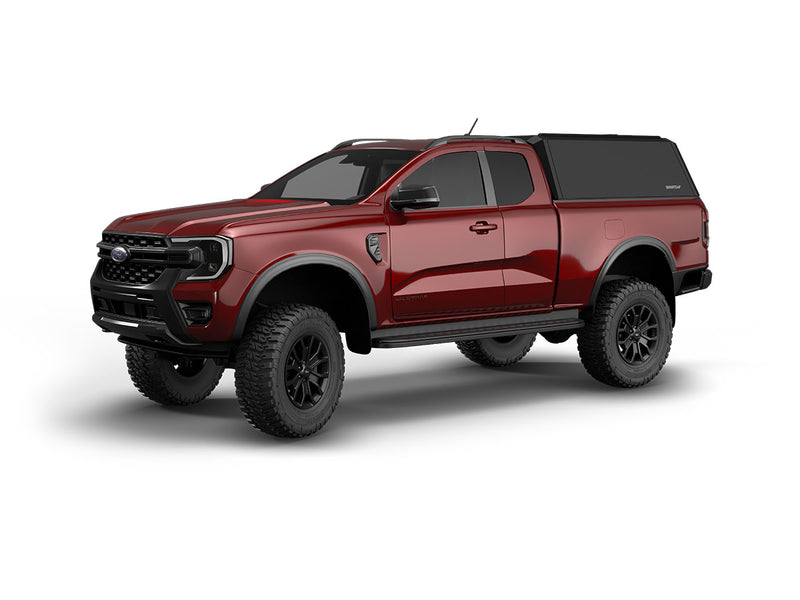 Hard top RSI SmartCap EVOh Hatchback per Ford Ranger 2023+ Extra Cab, vista anteriore 3/4 su sfondo bianco