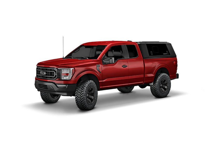 Hard top RSI SmartCap EVOs Sport per Ford F-150 2021+ Standard Bed 6,5', vista anteriore 3/4 su sfondo bianco