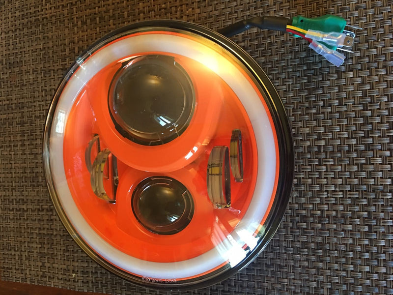 FARO LED ANTERIORE  7" PER JEEP WRANGLER/MOTO  ABBAGLIANTE/ANABBAGLIANTE ARANCIO