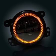 SET FARO, LED  4,5" PER HARLEY CON ANTINEBBIA E HALO DI POSIZIONE - SFONDO NERO -