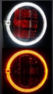 SET FARO LED  ANTERIORE  4,5" PER HARLEY CON ANTINEBBIA E HALO DI POSIZIONE - SFONDO CROMATO -