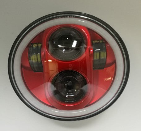 FARO LED  " ANTERIORE 5,75" PER MOTOCICLETTA E AUTO con Halo - SFONDO ROSSO