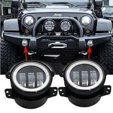 SET FARETTI  LED ANTERIORI  ANTINEBBIA CON HALO PER JEEP 4"