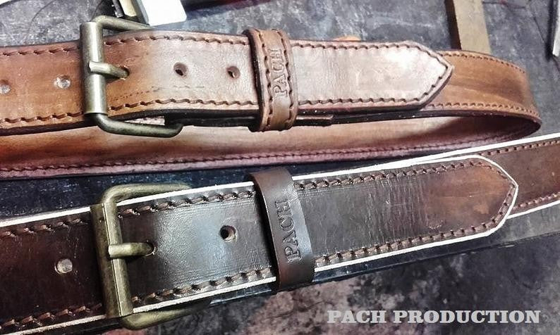 CINTURA IN CUOIO NATURALE  LINEA "PACH" SPESSORE 4 CM